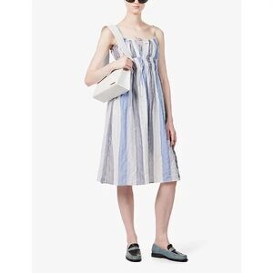Ciao Lucia Blue and White Striped Spaghetti‑Strap Midi Dress